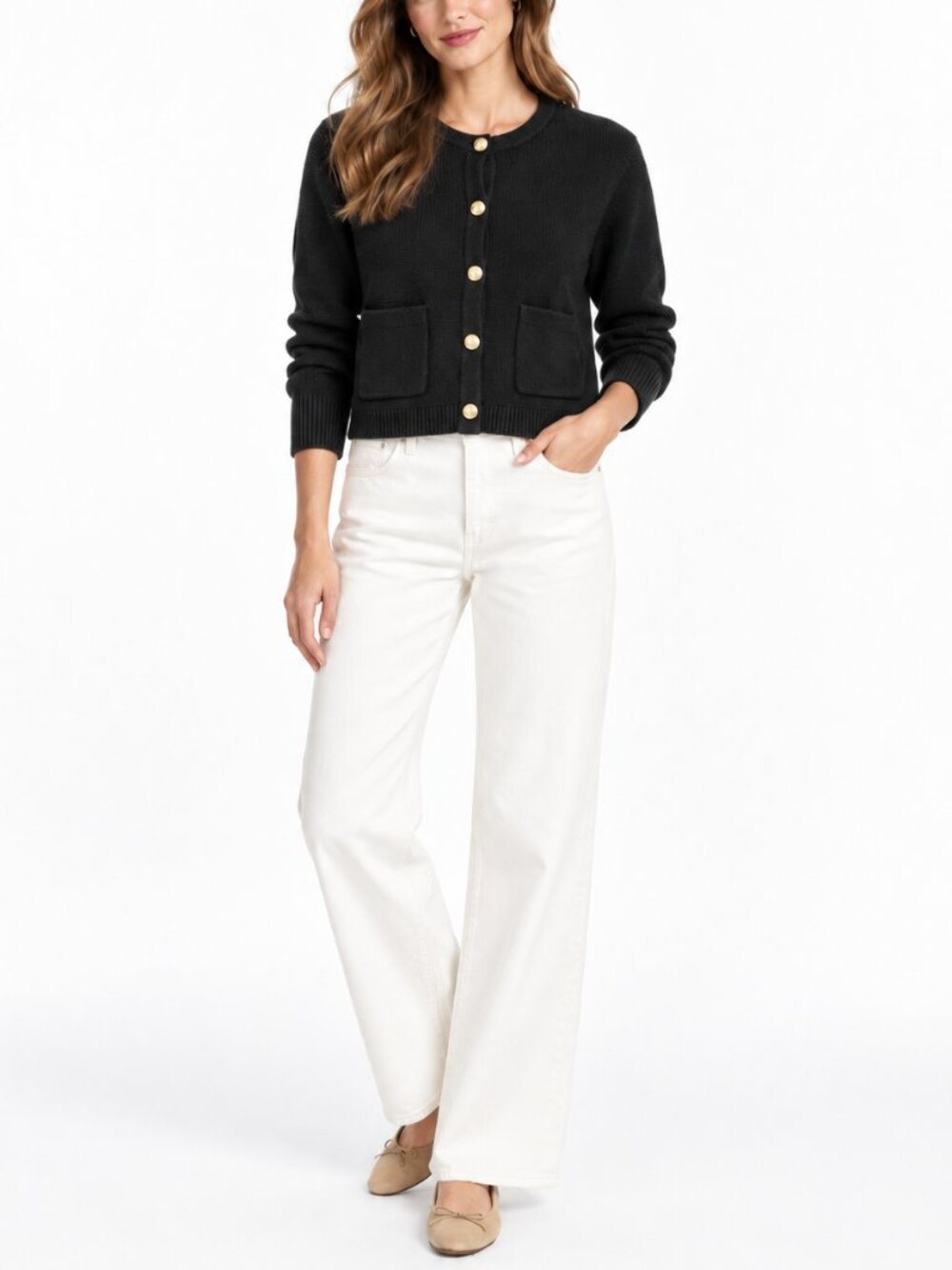 J.Crew Relaxed Emilie Sweater Lady Jacket Black Cropped Cotton Cardigan (Size S)